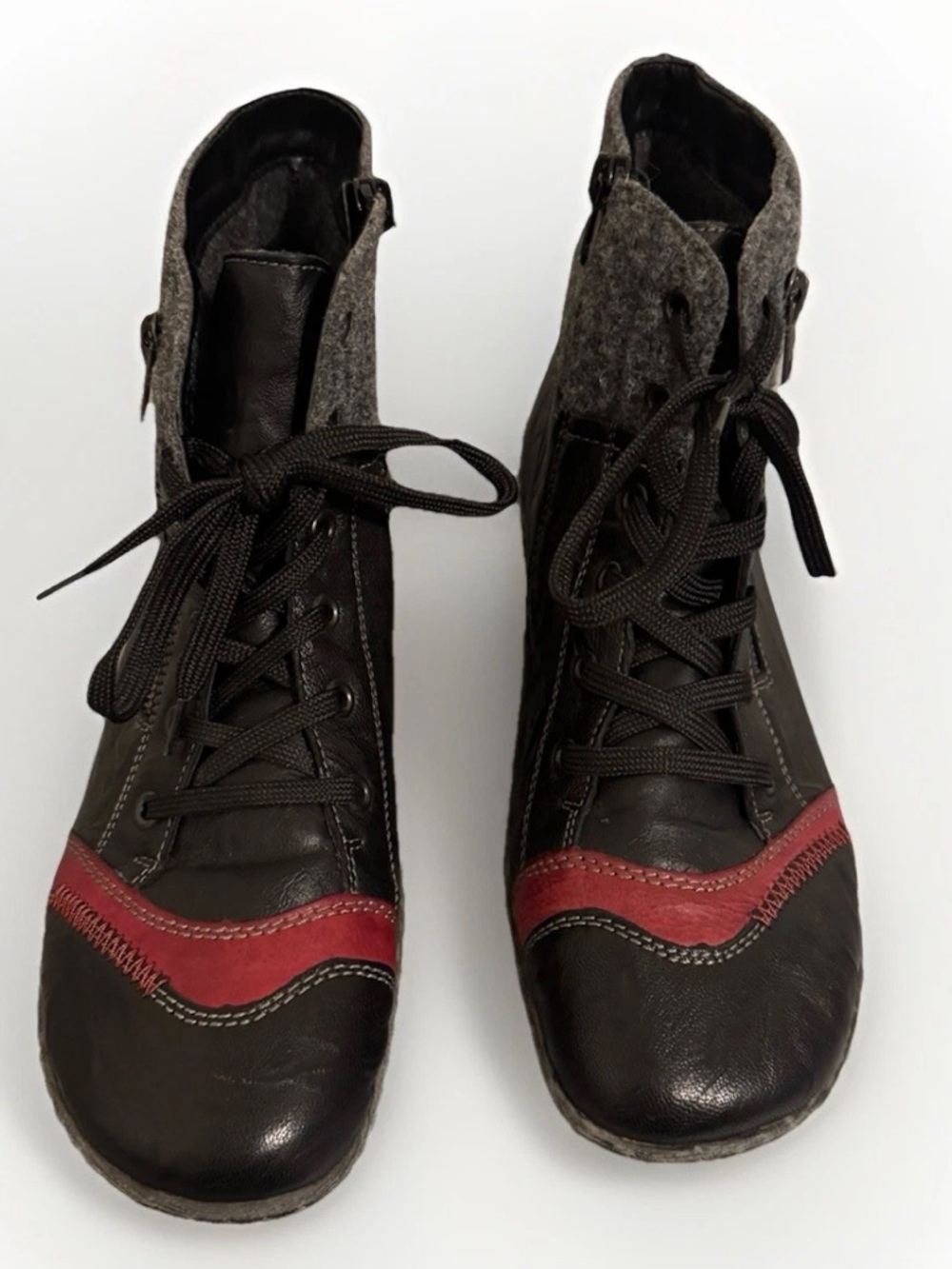 Remonte Women's Black Gray Red Leather Ankle Boot Lace Zip Round Toe EU 42 US 10